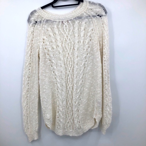 So Women’s cream‎ net sweater longsleeve crewneck M - Picture 1 of 13